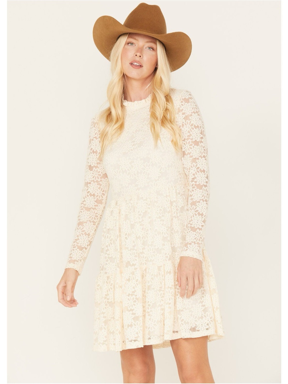MOLLY BRACKEN WOMEN'S LONG SLEEVE LACE MINI DRESS IN CREAM